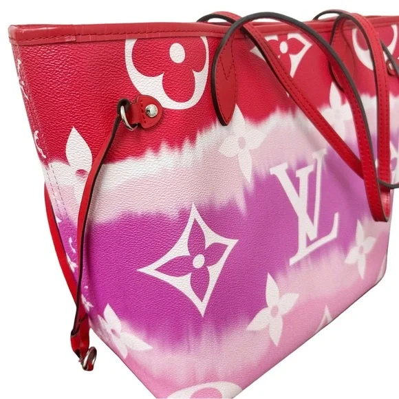 Louis Vuitton Escale Neverfull MM M45127 Rouge Red Pink Watercolor Monogram Tote - Picture 9 of 13